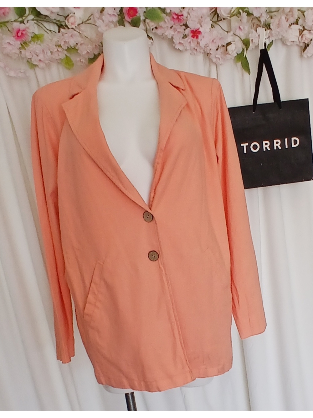 Torrid Peach Blazer Jacket - Women's Lightweight Two-Button Coat Size 2
